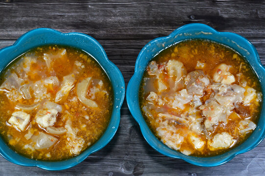 Boneless cow feet in a soup, trotters stew, good for muscle and immunity, gelatinous Kawaree meal, kawareh trotters full of collagen and Gelatin, usually cooked and boiled to make its traditional soup
