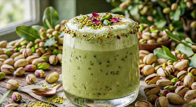 Pista milk drink, Pista milk beverage, Pista milk glass, Pista milk cold drink, Pista milk hot drink, Pista milk dessert drink, Pista milk creamy texture, Pista milk high resolution, commercial use.