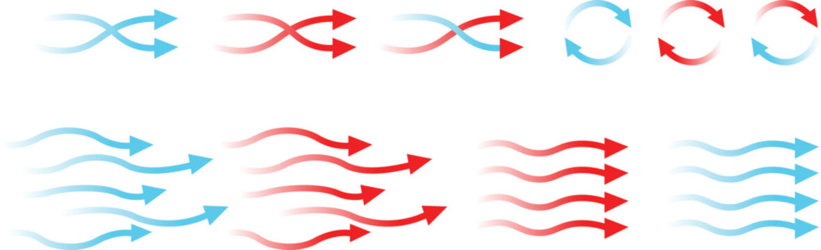 Hot and Cold  arrow  wave Air Circulation Icons Climate Control and Ventilation Icons Heat Exchange and Air Stream Symbols vector