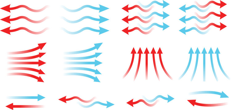 Hot and Cold  arrow  wave Air Circulation Icons Climate Control and Ventilation Icons Heat Exchange and Air Stream Symbols vector