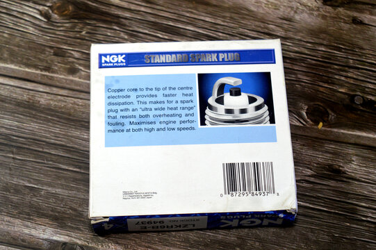 Cairo, Egypt, March 28 2026: The NGK spark plugs, a device that deliver electric current from ignition system to the combustion chamber to ignite the compressed fuel and air mix by electric spark