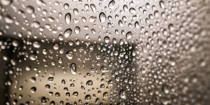 The Raindrops on a Window with Blurred Cityscape Background and Moody Light