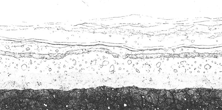 Abstract layered geological strata cross section with pebbles and granular texture background pattern