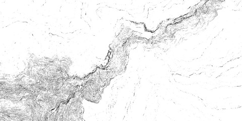 Fototapeta premium Black and white topographic contour lines depicting rugged terrain and mountain ridges abstract background