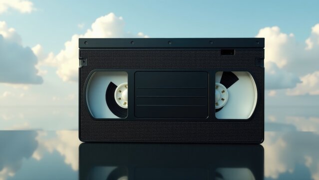 Old video tape recorder on a wooden surface