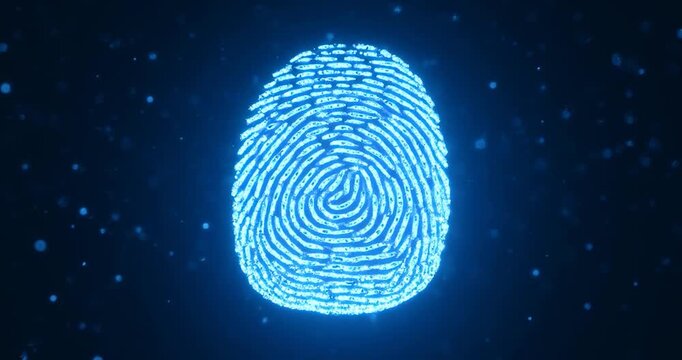 Cyber Fingerprint: A digital representation of a fingerprint glows vividly against a dark background, evoking a sense of high-tech security, identity, and the intricate patterns of the human touch.