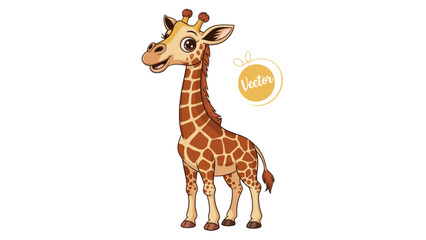 Obraz premium A cheerful cartoon giraffe standing upright with a yellow badge on its side Vector