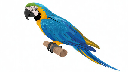 A vibrant blue and yellow macaw perched confidently on a branch Vector © MDSOPON