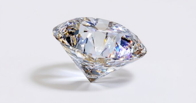 The Diamond Brilliantly Cut Loose Gemstone Casting Colorful Sparkles on Soft White Background