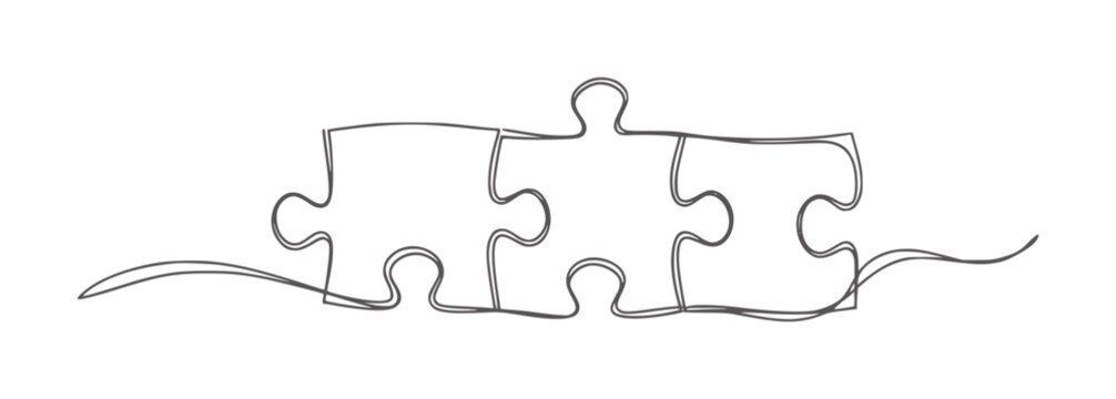Three interlocking puzzle pieces drawn with a single continuous dark gray line connection