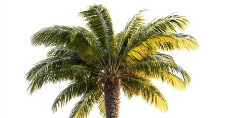 Obraz premium The Palm Tree Crown Against Bright White Background Evoking Tropical Summer Breeze