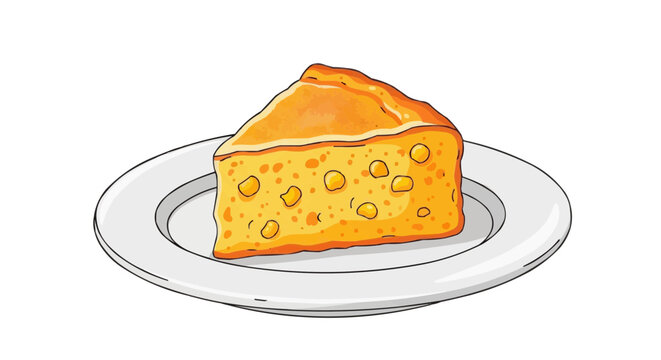 Vector illustration of a slice of traditional cornbread on a plate