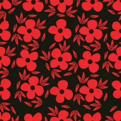 Floral Simple Seamless Pattern with Detailed Flowers and Silhouettes. Ditsy Primitive Ornament in Vintage Style. Bright Retro Motif for Textile, Fabric, Wallpaper, Dress, Cloth © Faiz