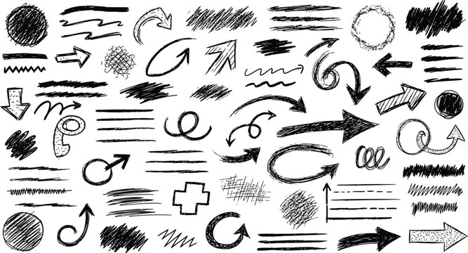 Scribbles demonstrate various dark mark styles.