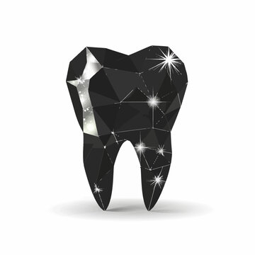 Stylized illustration of a tooth with a black, multifaceted gem design.  White background