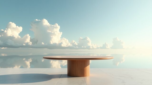 A wooden table sits atop a tiled floor, ideal for a rustic or vintage-themed setting