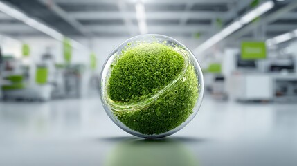 Naklejka premium Green sphere representing eco-friendly innovation. biotech sustainability, ecosystem restoration, environmental innovation