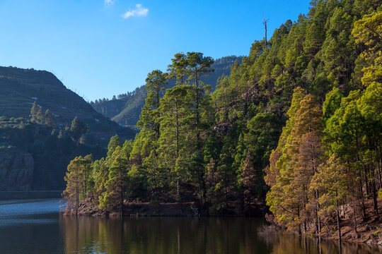 Paisaje de la Presa de Lugarejos en la isla de Gran Canaria, Espa&ntilde;a