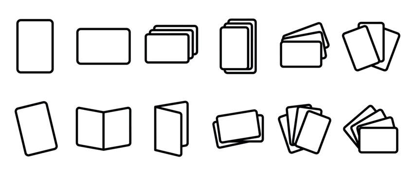 Vector illustration of card icons featuring single, stacked, and folded rectangular shapes for various design purposes.