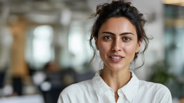 Woman expressing diverse emotions with subtle facial shifts during a professional conversation