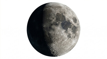 Naklejka premium Half moon in the sky with visible craters full moon crescent celestial astronomy universe photography exploration discovery serenity new moon solstice midnight