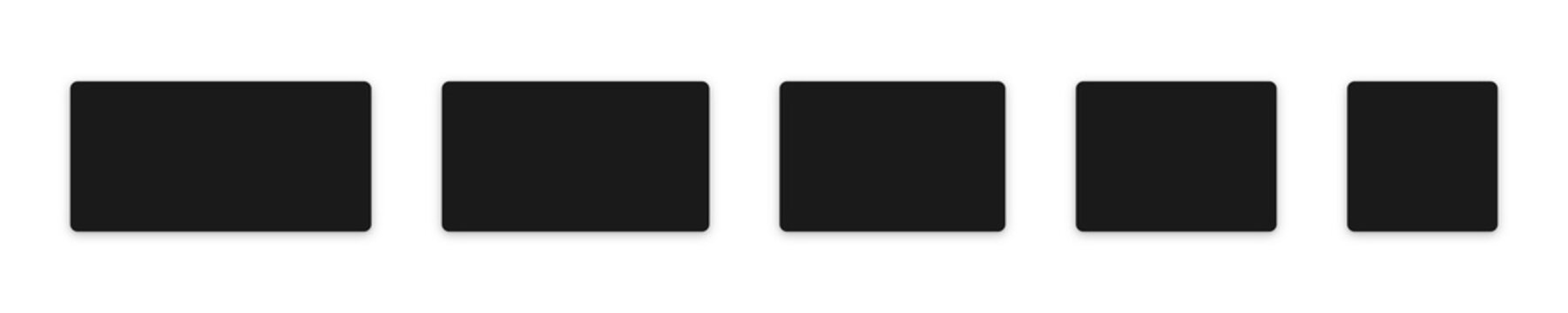 Black rectangle plain rounded curved edges png shape set with shadow border frame on transparent background for box template corner square simple illustration