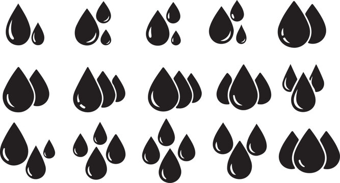 Black teardrop shaped droplets on a white background. Teardrop shaped droplets vector illustration.