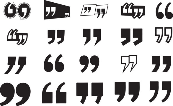 Large black quotation marks on white background.Black quotation vector illustration