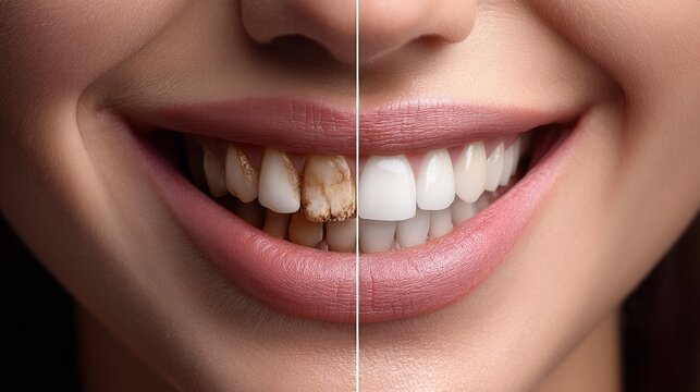 Before and After Comparison of Healthy and Damaged Teeth in a Smile
