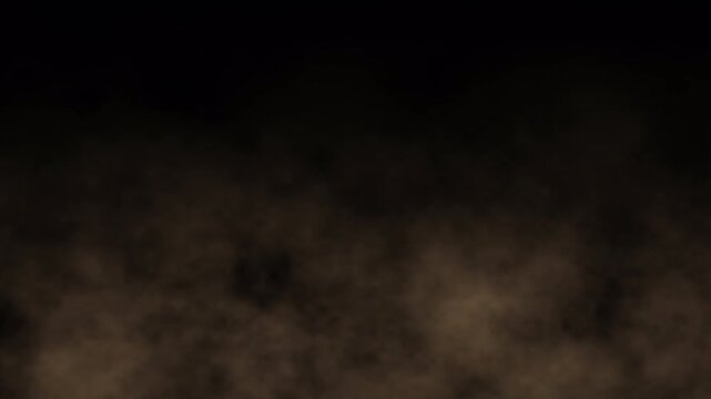 Brown sand dust storm moving fast on black background. soil powder smoke overlay drifting up, seamless cinematic loop 4k for design and background