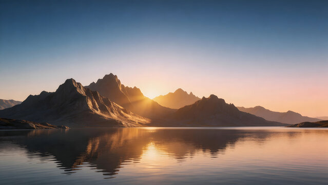 Mountain landscape with lake at sunrise