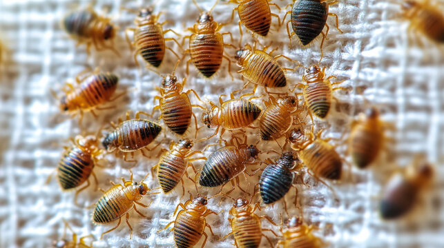 bed bugs on a white fabric, 