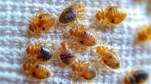bed bugs on a white fabric, 