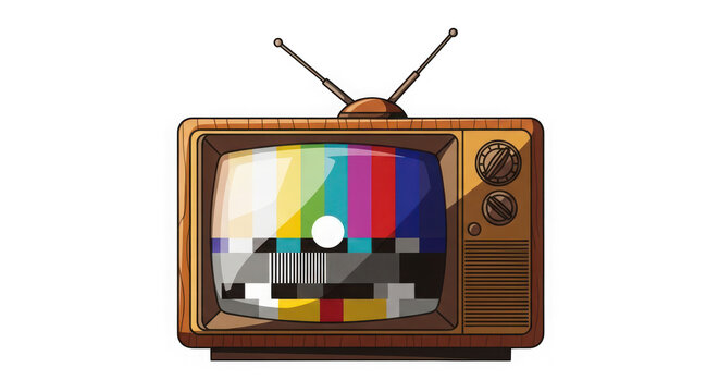 Retro television with test pattern on screen and antenna isolated on transparent background