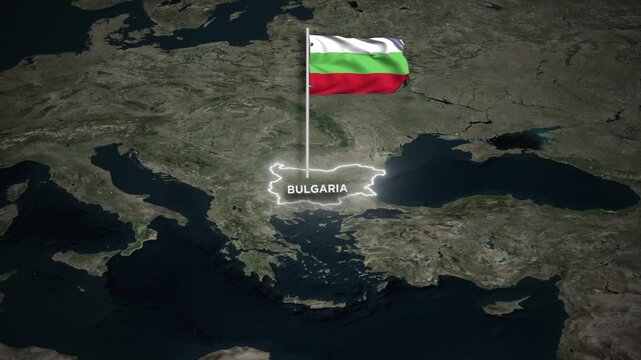 Bulgaria Map Animation with 3D Waving of Bulgaria National Flag and Glowing Border Animation on World Map