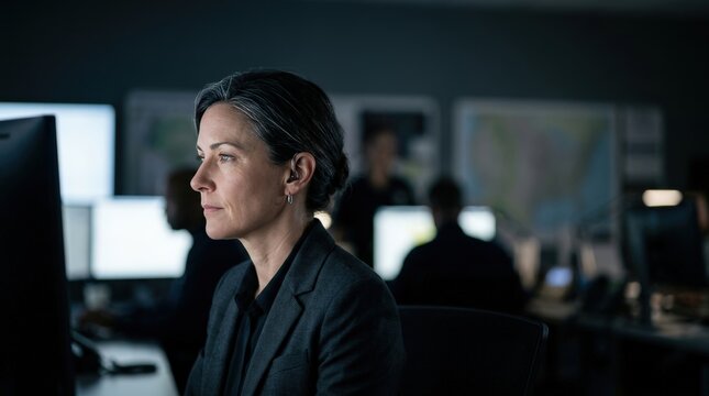 Close-Up Profile Portrait of Focused Emergency Operations Manager