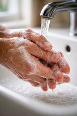 Fototapeta premium Hand Washing Under Running Water – Hygiene and Cleanliness Concept