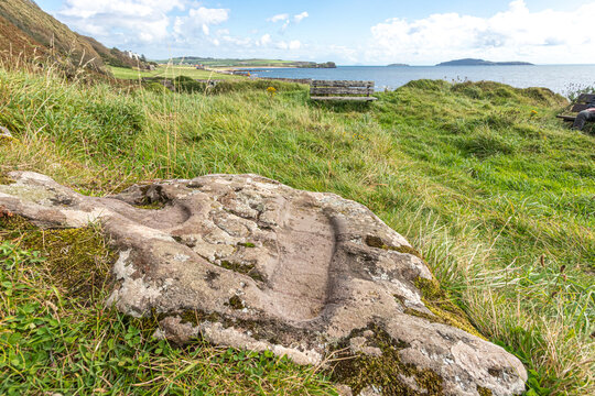 St Columbas footprint at Keil, Dunaverty Carskey Bay near Southend on the Kintyre Peninsula, Argyll & Bute, Scotland UK