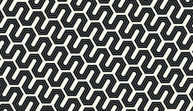 Vector seamless pattern with a modern geometric texture. Abstract repeating background. Polygonal bold grid. Hexagonal striped tiles.. Minimal design for textile, wallpaper, packaging, surface design