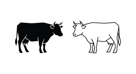 Fototapeta premium Two cows depicted in contrasting black and white a striking silhouette