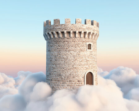 Castle tower, clouds, sunrise, sky, stone, fantasy