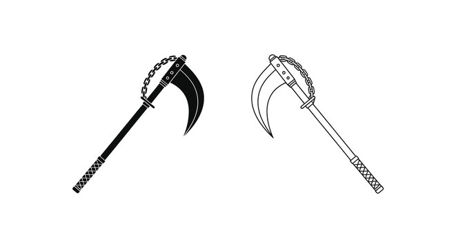 Two kusarigama illustrations in contrasting views a striking silhouette high quality
