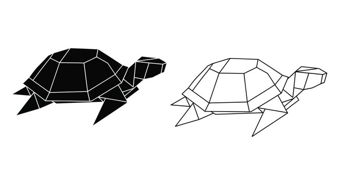 Geometric turtle designs one solid black and one outlined a striking silhouette