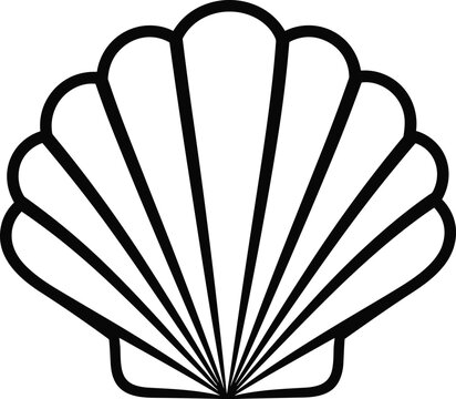 Seashell vector illustration, scallop shell outline drawing, marine symbol design, ocean nature concept, coastal art icon, beach decorative graphic