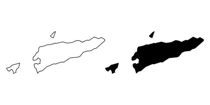 East Timor map set icon. East Timor map line and silhouette icon with transparent background