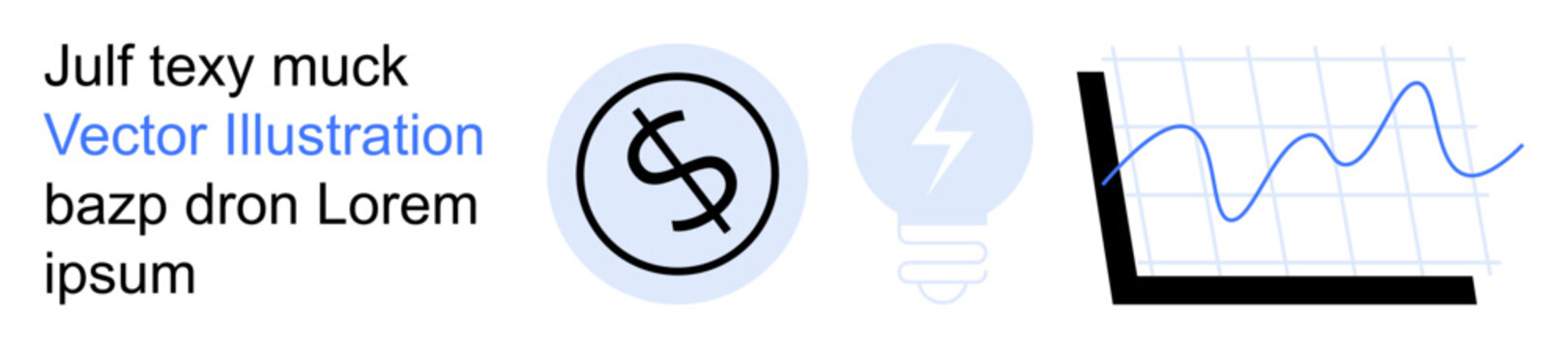 Business strategy, financial growth, energy efficiency, innovation, data visualization, technology. Circular dollar sign, light bulb graph. Financial growth and energy efficiency concepts