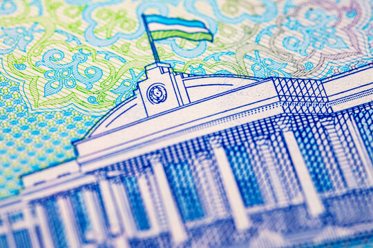 10000 Sum Uzbekistan with the image of the Senate building in Tashkent. paper money of Uzbekistan