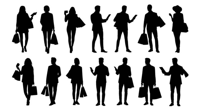 Group of diverse silhouettes walking together in a coordinated manner isolated on transparent background, Vector