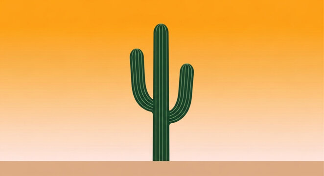 Tall green saguaro cactus with multiple upward arms.
