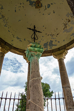 Walking to the covered cross, cruz cubierta in Ainsa, Huesca, Spain